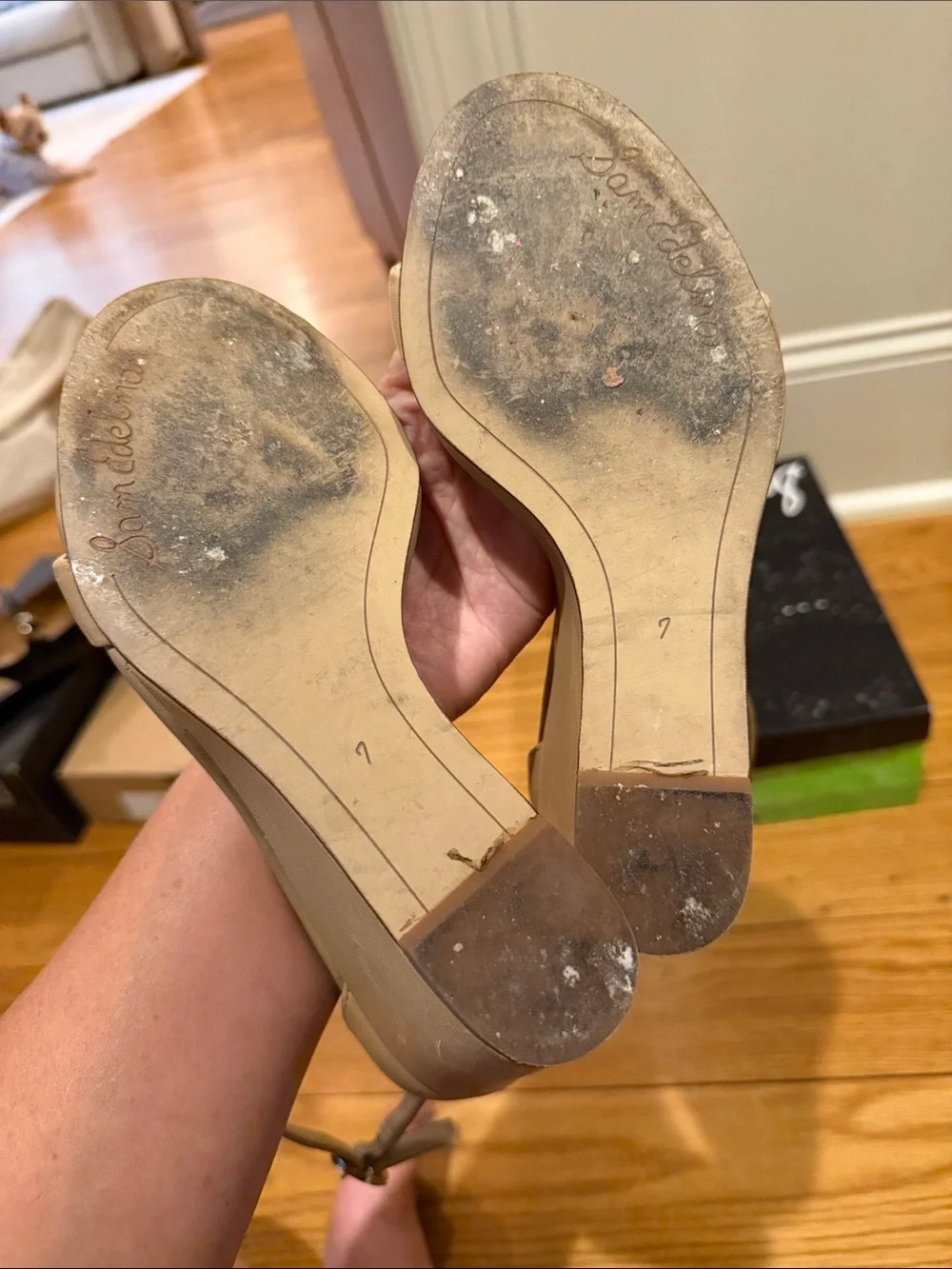 Sam Edelman Nude Ankle-Strap Open-Toe Wedges